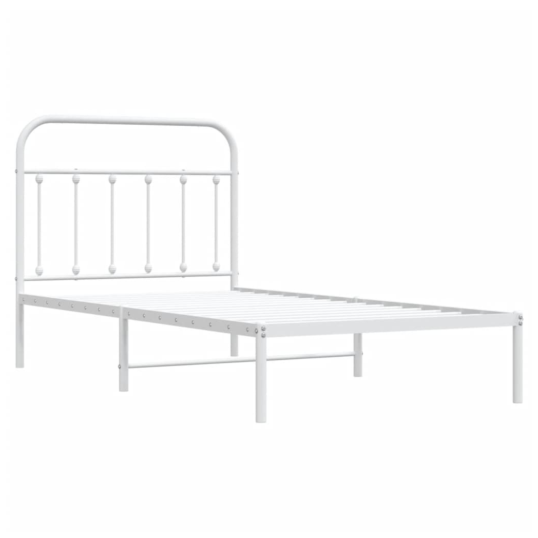 Metal Bed Frame with Headboard White 100x190 cm