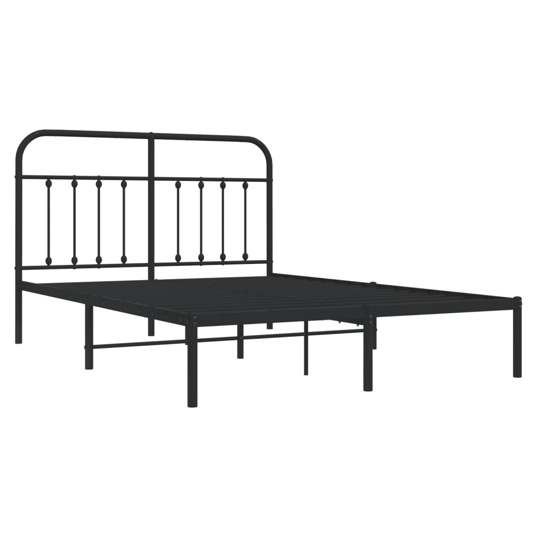 Metal Bed Frame with Headboard Black 140x190 cm