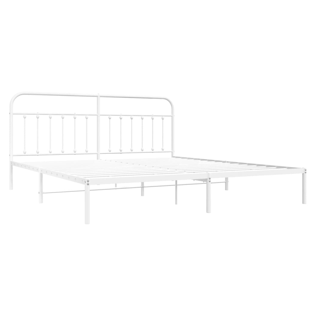 Metal Bed Frame with Headboard White 200x200 cm