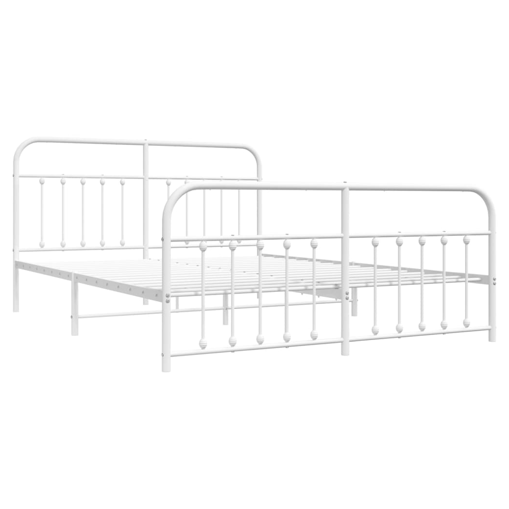 Metal Bed Frame with Headboard and Footboard White 160x200 cm