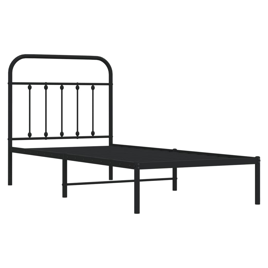 Metal Bed Frame with Headboard Black 90x200 cm