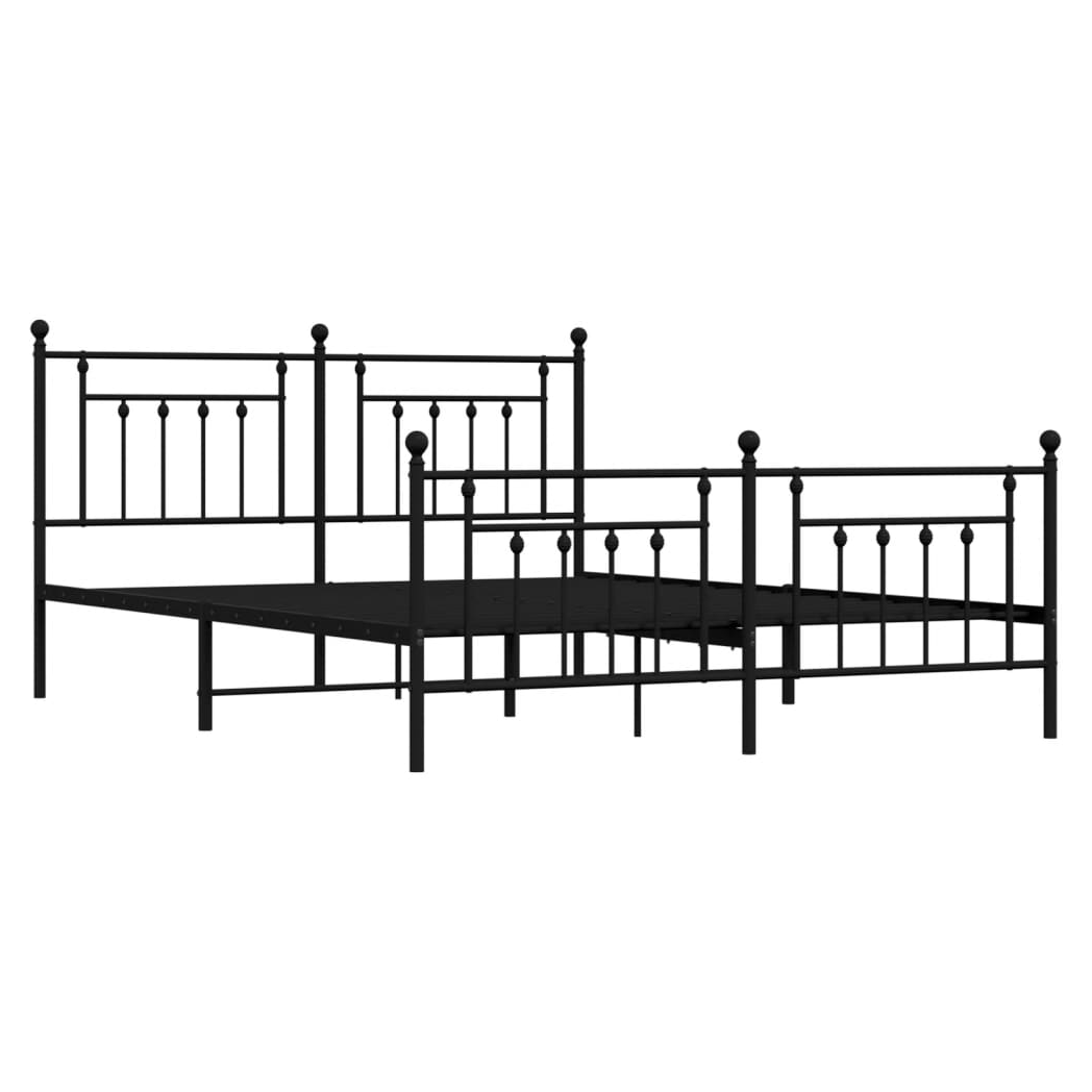 Metal Bed Frame with Headboard and Footboard Black 160x200 cm