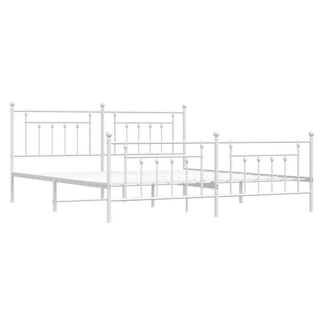 Metal Bed Frame with Headboard and Footboard White 193x203 cm