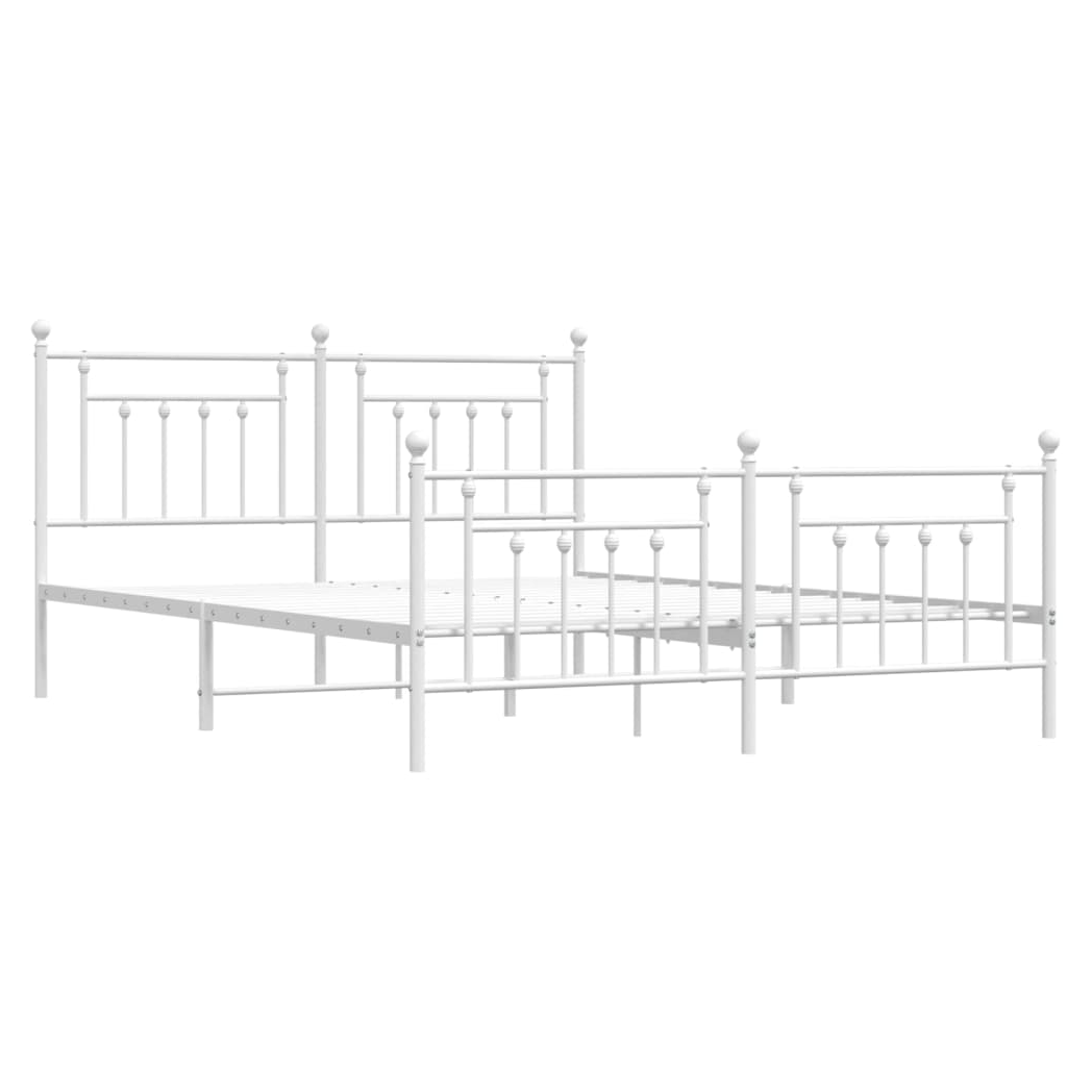 Metal Bed Frame with Headboard and Footboard White 183x213 cm