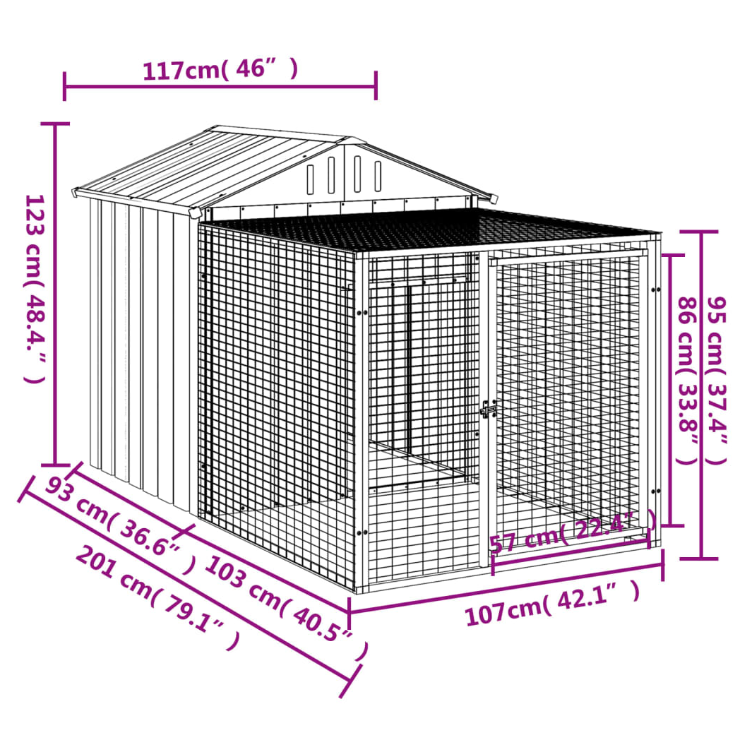 Chicken Cage with Run Anthracite 117x201x123 cm Galvanised Steel