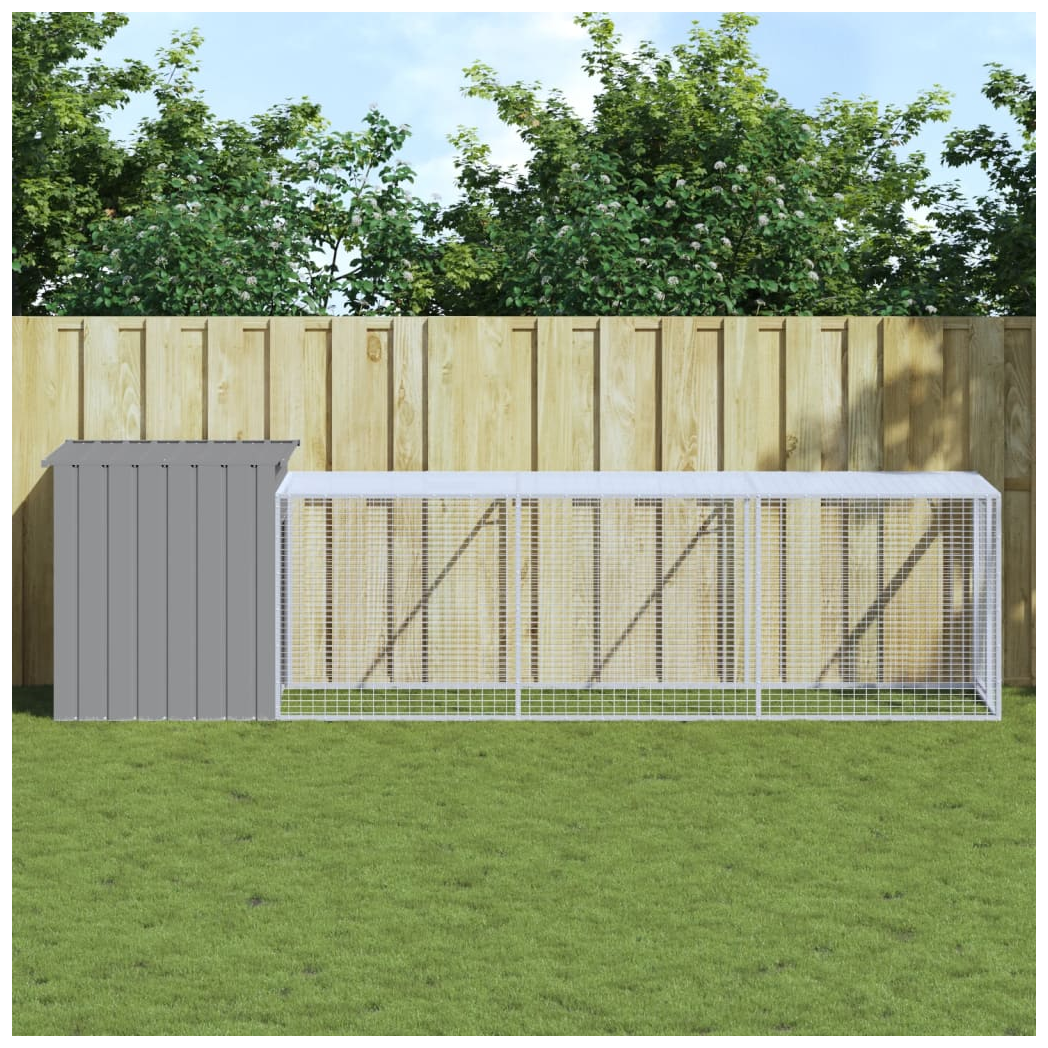 Chicken Cage with Run Light Grey 110x405x110 cm Galvanised Steel
