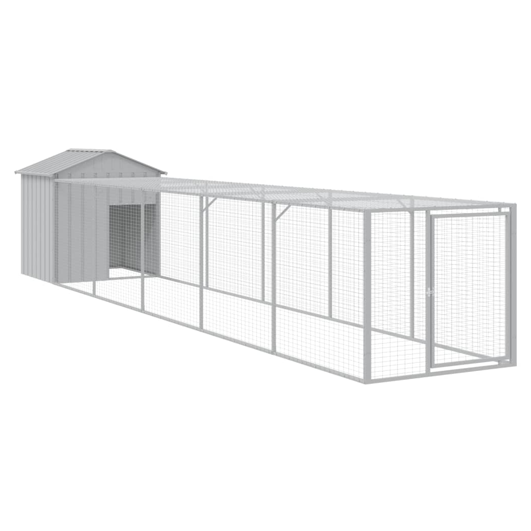 Chicken Cage with Run Light Grey 117x609x123 cm Galvanised Steel