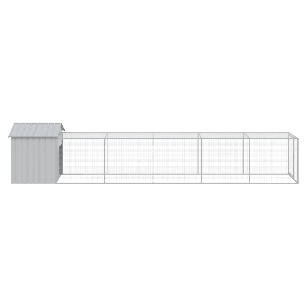 Chicken Cage with Run Light Grey 117x609x123 cm Galvanised Steel