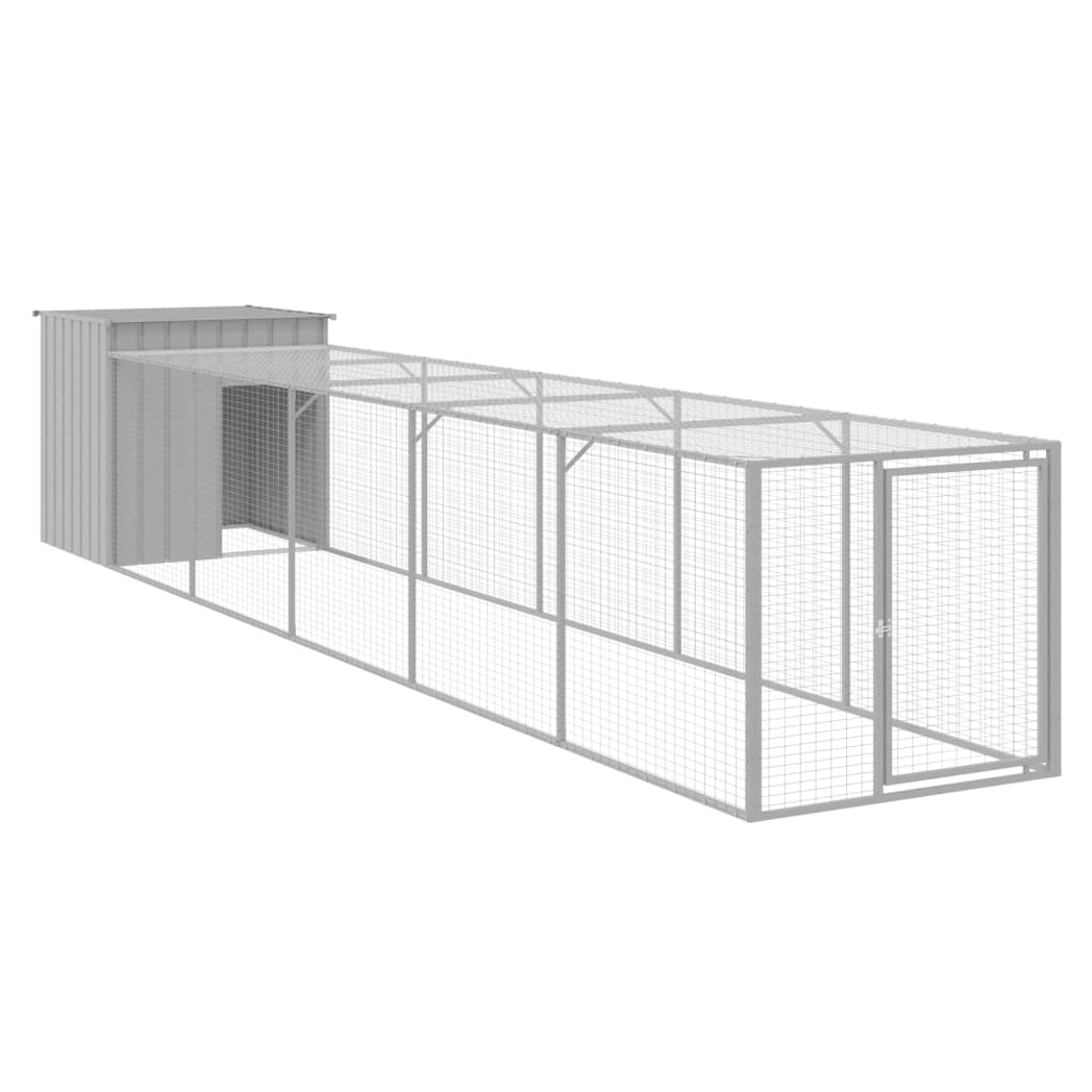 Chicken Cage with Run Light Grey 110x609x110 cm Galvanised Steel