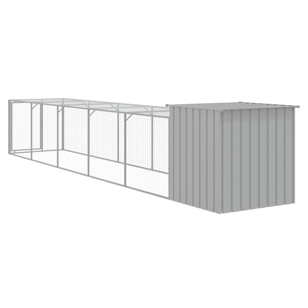 Chicken Cage with Run Light Grey 110x609x110 cm Galvanised Steel