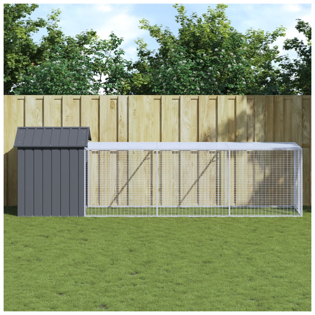 Chicken Cage with Run Anthracite 117x405x123 cm Galvanised Steel