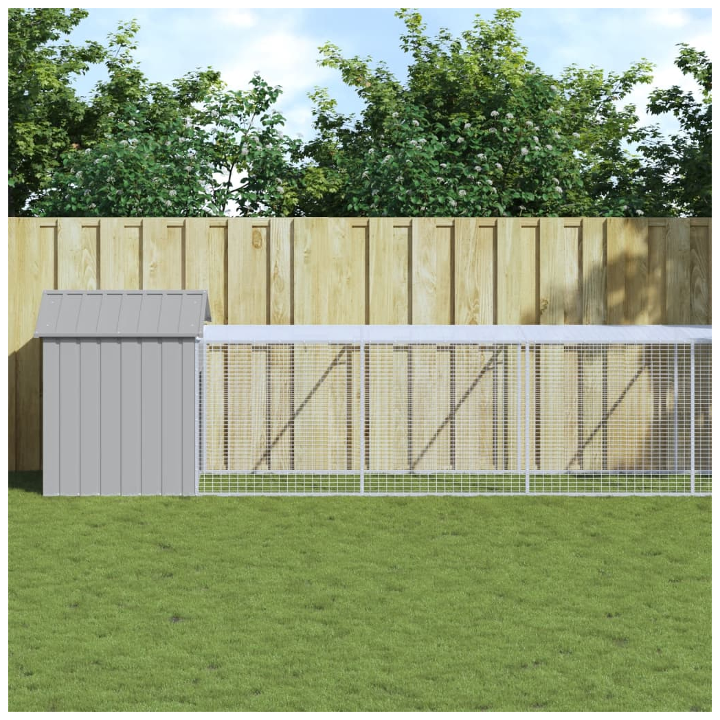 Chicken Cage with Run Light Grey 117x1221x123 cm Galvanised Steel