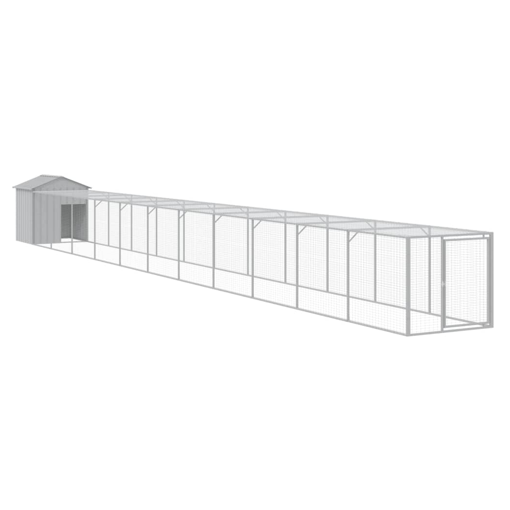 Chicken Cage with Run Light Grey 117x1221x123 cm Galvanised Steel