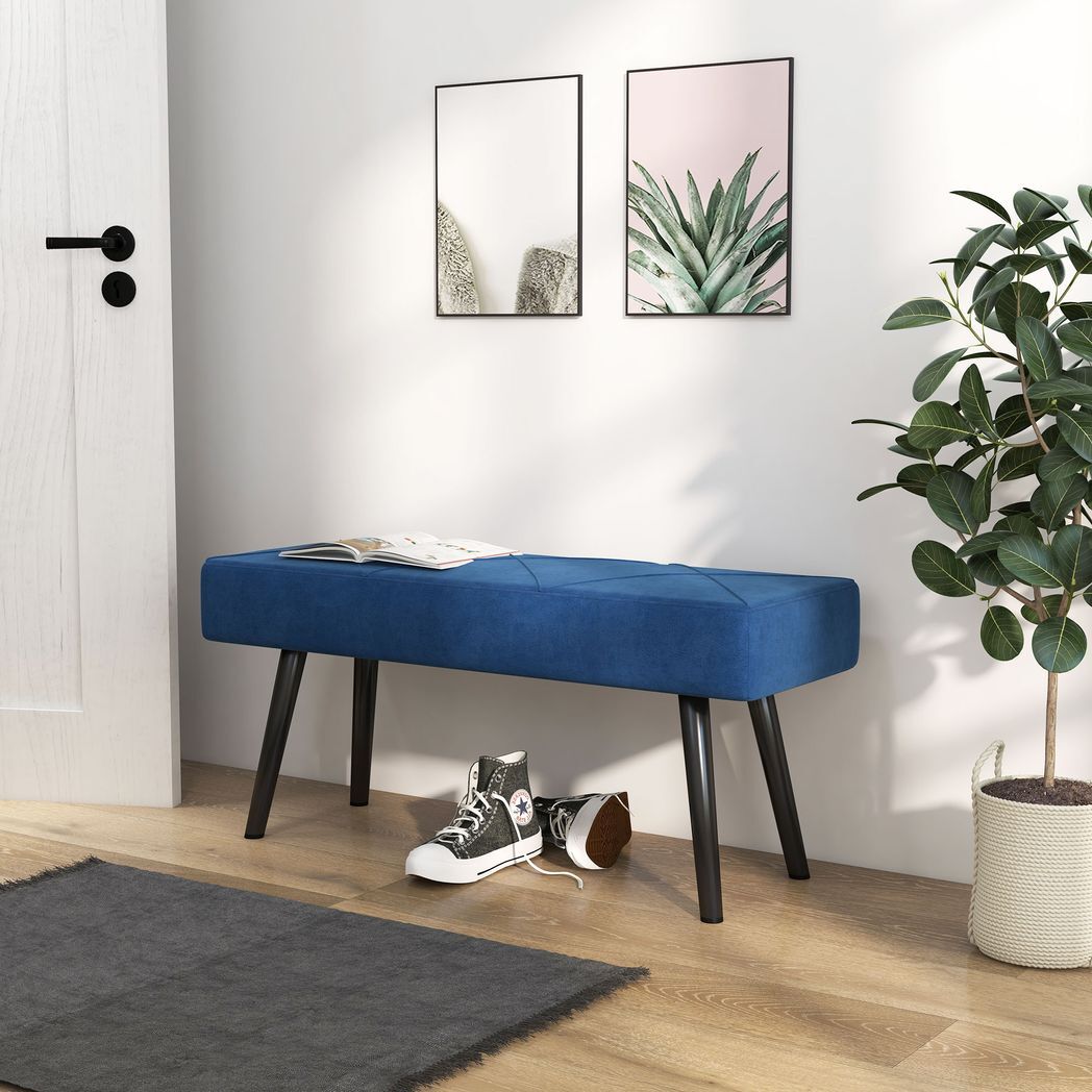 SvvalkaEnd of Bed Bench, Upholstered Hallway Bedroom with Steel Legs, Blue