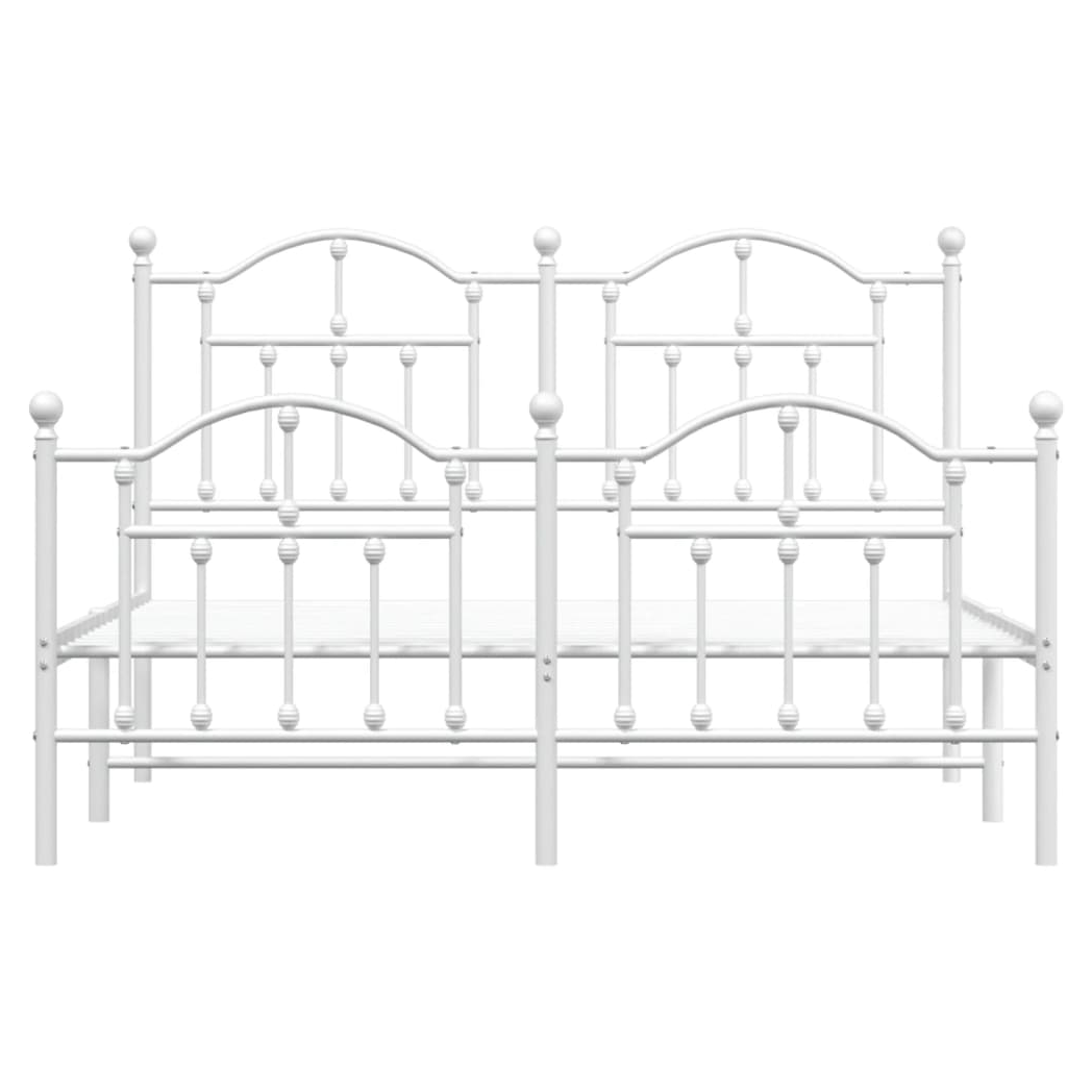 Metal Bed Frame with Headboard and Footboard White 140x190 cm