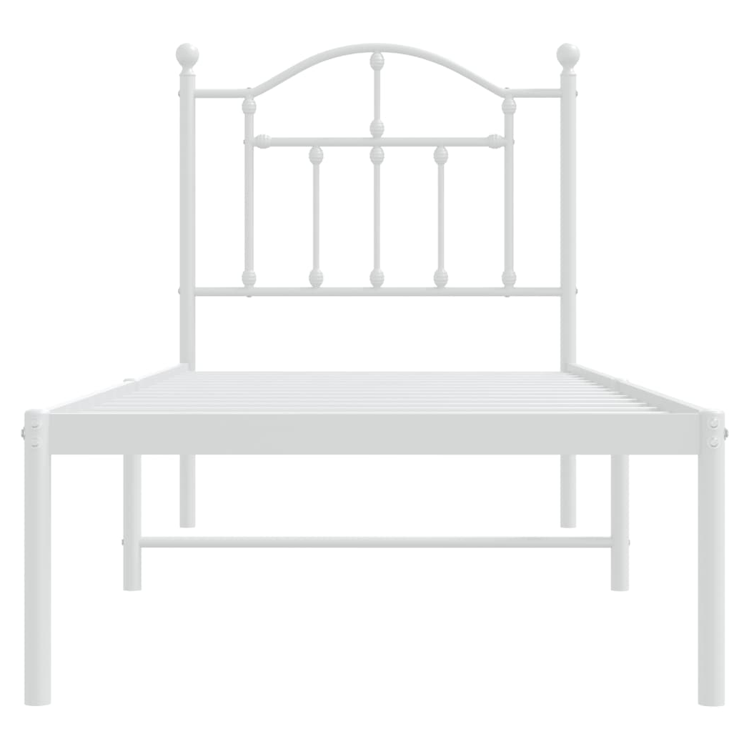 Metal Bed Frame with Headboard White 75x190 cm Small Single