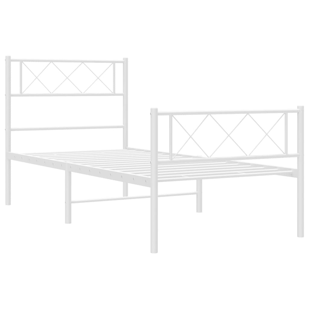 Metal Bed Frame with Headboard and Footboard White 90x200 cm