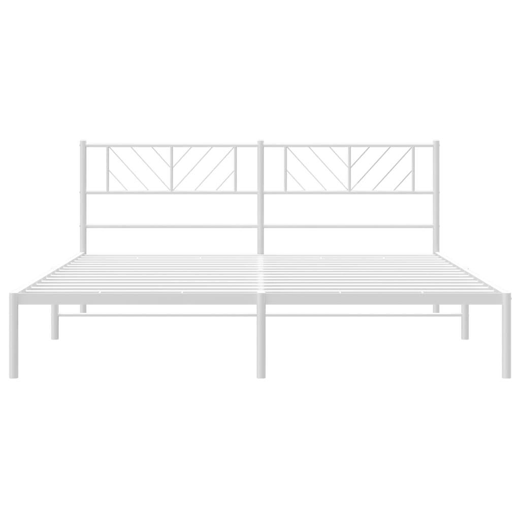Metal Bed Frame with Headboard White 180x200 cm Super King