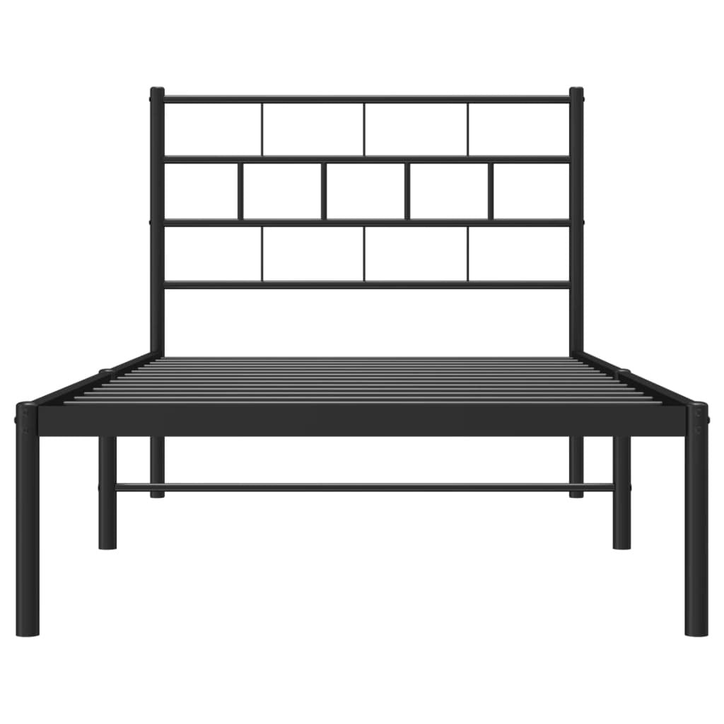Metal Bed Frame with Headboard Black 100x190 cm