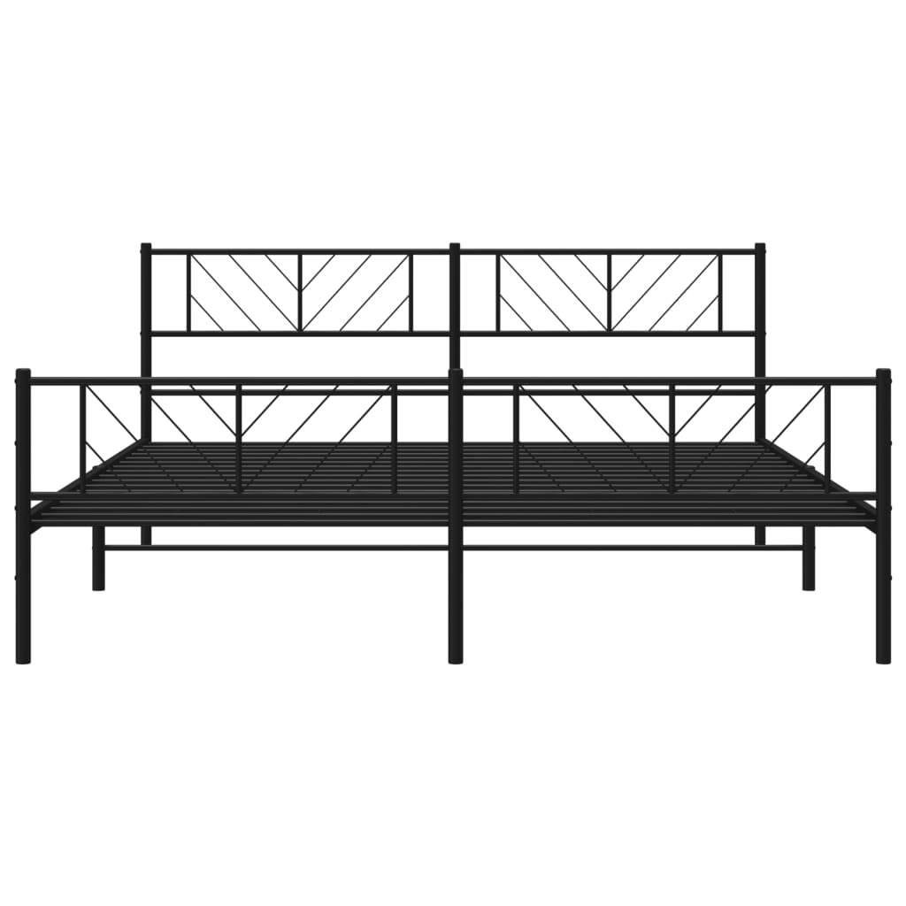 Metal Bed Frame with Headboard and Footboard Black 193x203 cm