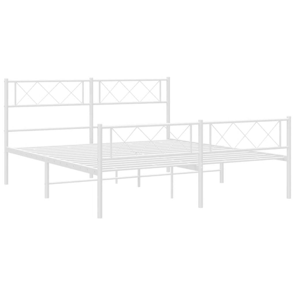Metal Bed Frame with Headboard and Footboard White 135x190 cm Double