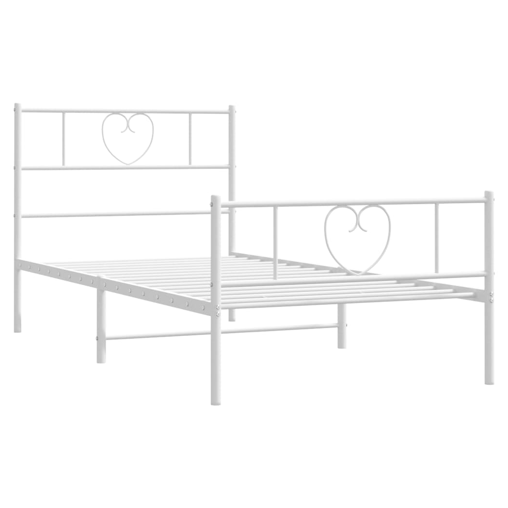 Metal Bed Frame with Headboard and Footboard White 100x200 cm