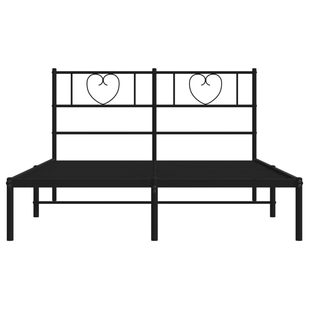 Metal Bed Frame with Headboard Black 140x200 cm