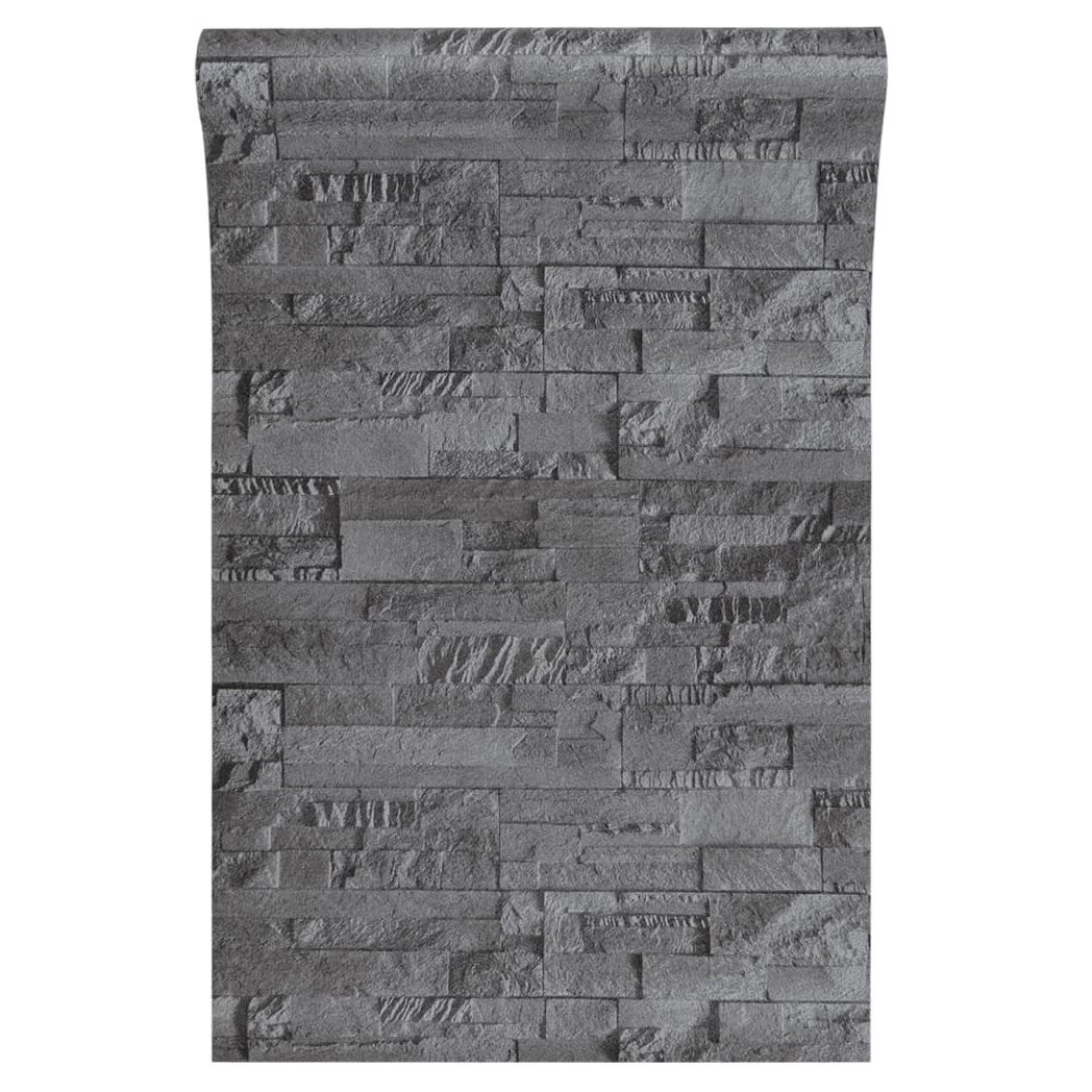 Wallpaper 3D Stone Look Black 10x0.53 m Non-woven