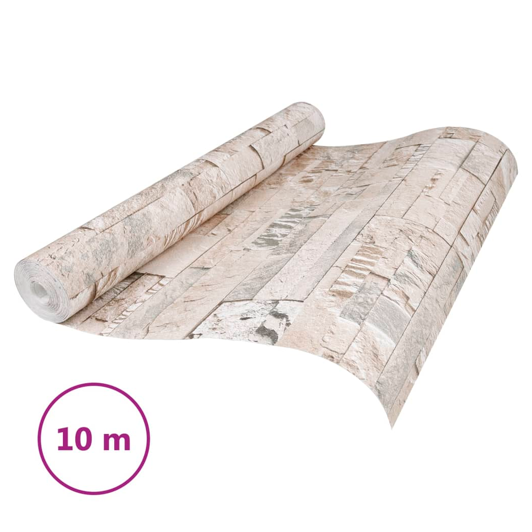 Wallpaper 3D Stone Look Grey and Beige 10x0.53 m Non-woven