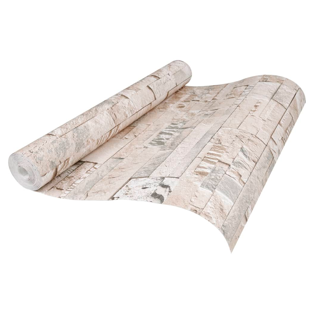 Wallpaper 3D Stone Look Grey and Beige 10x0.53 m Non-woven