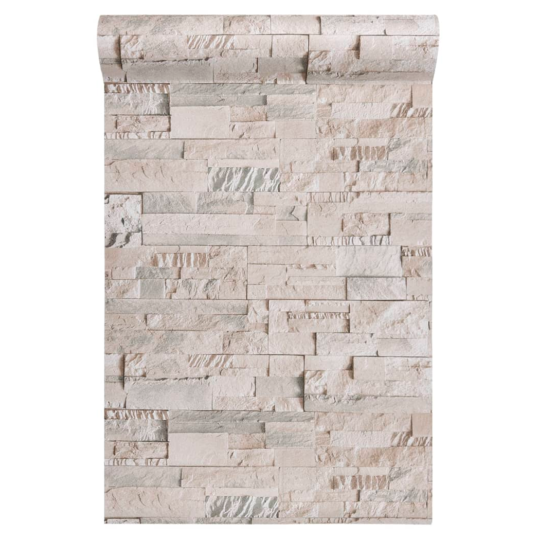 Wallpaper 3D Stone Look Grey and Beige 10x0.53 m Non-woven