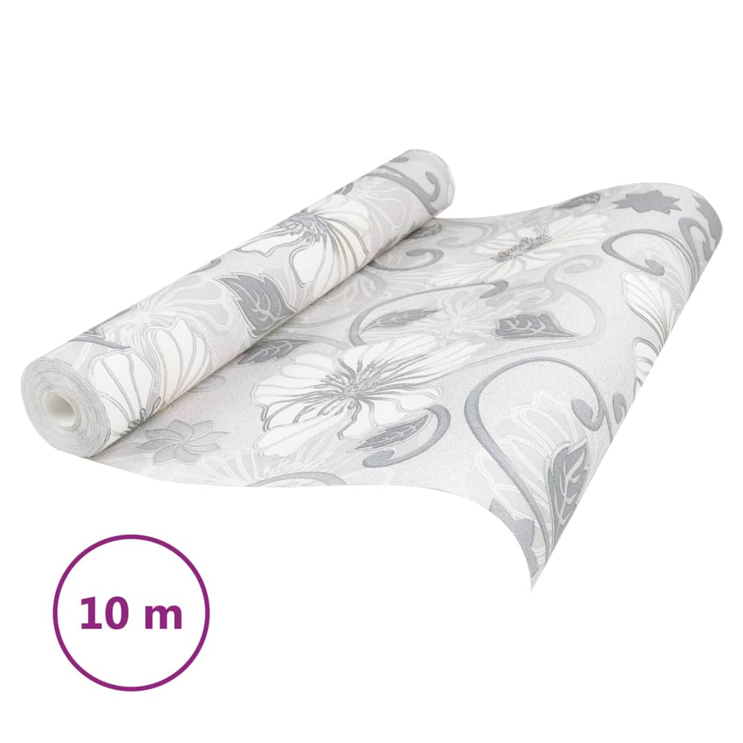 Wallpaper 3D Flower Pattern Grey 10x0.53 m Non-woven