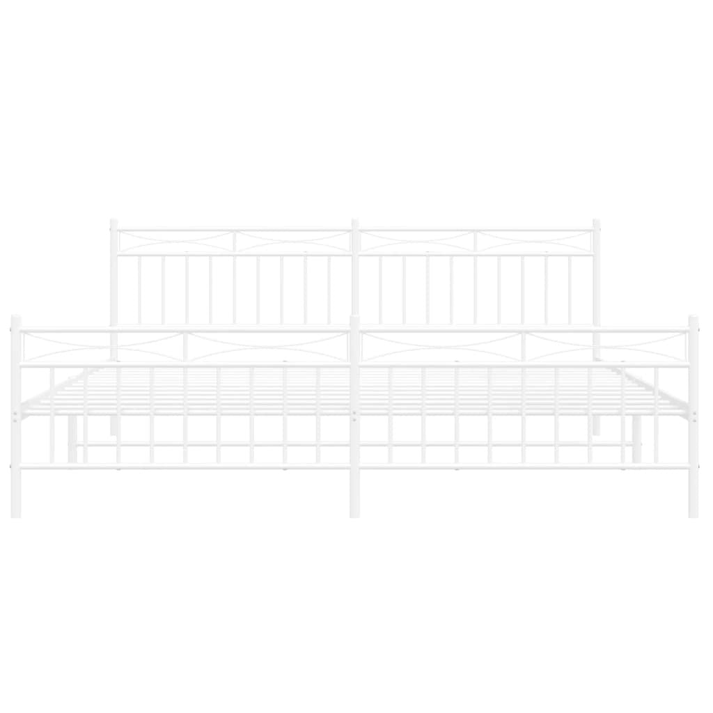 Metal Bed Frame with Headboard and Footboard?White 193x203 cm
