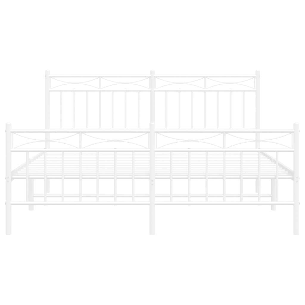 Metal Bed Frame with Headboard and Footboard White 150x200 cm King Size