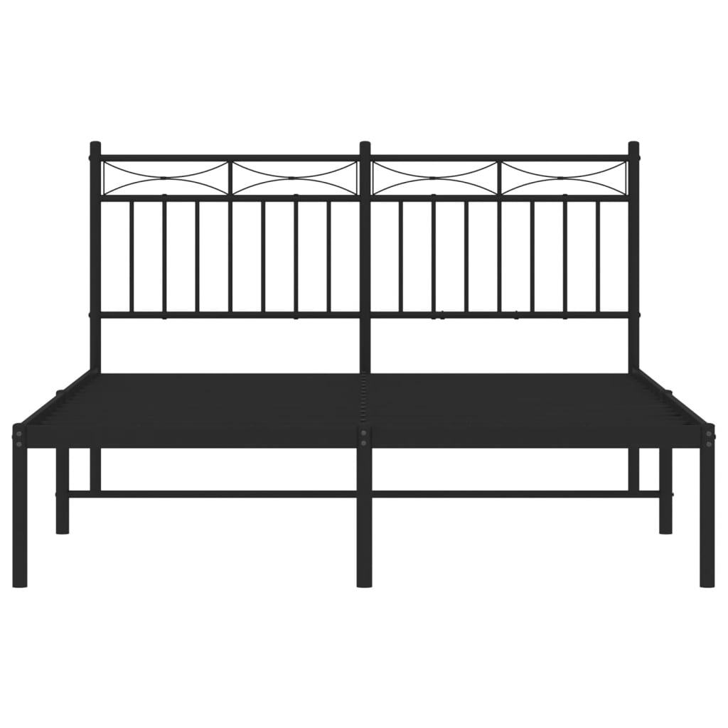 Metal Bed Frame with Headboard Black 140x190 cm