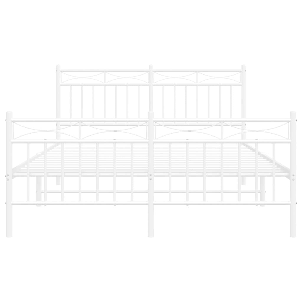 Metal Bed Frame with Headboard and Footboard White 135x190 cm Double