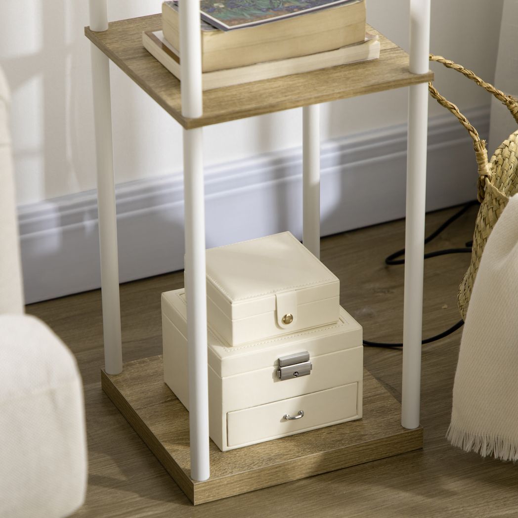 HOMCOM Modern Floor Lamp with Shelves and Fabric Lampshade for Living Room