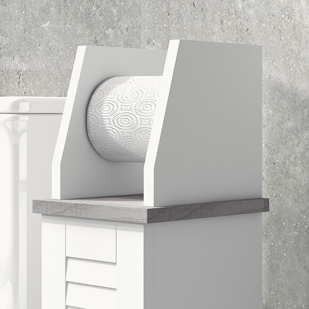 kleankin Slim Toilet Roll Storage Unit with Cupboard and Adjustable Shelf, White