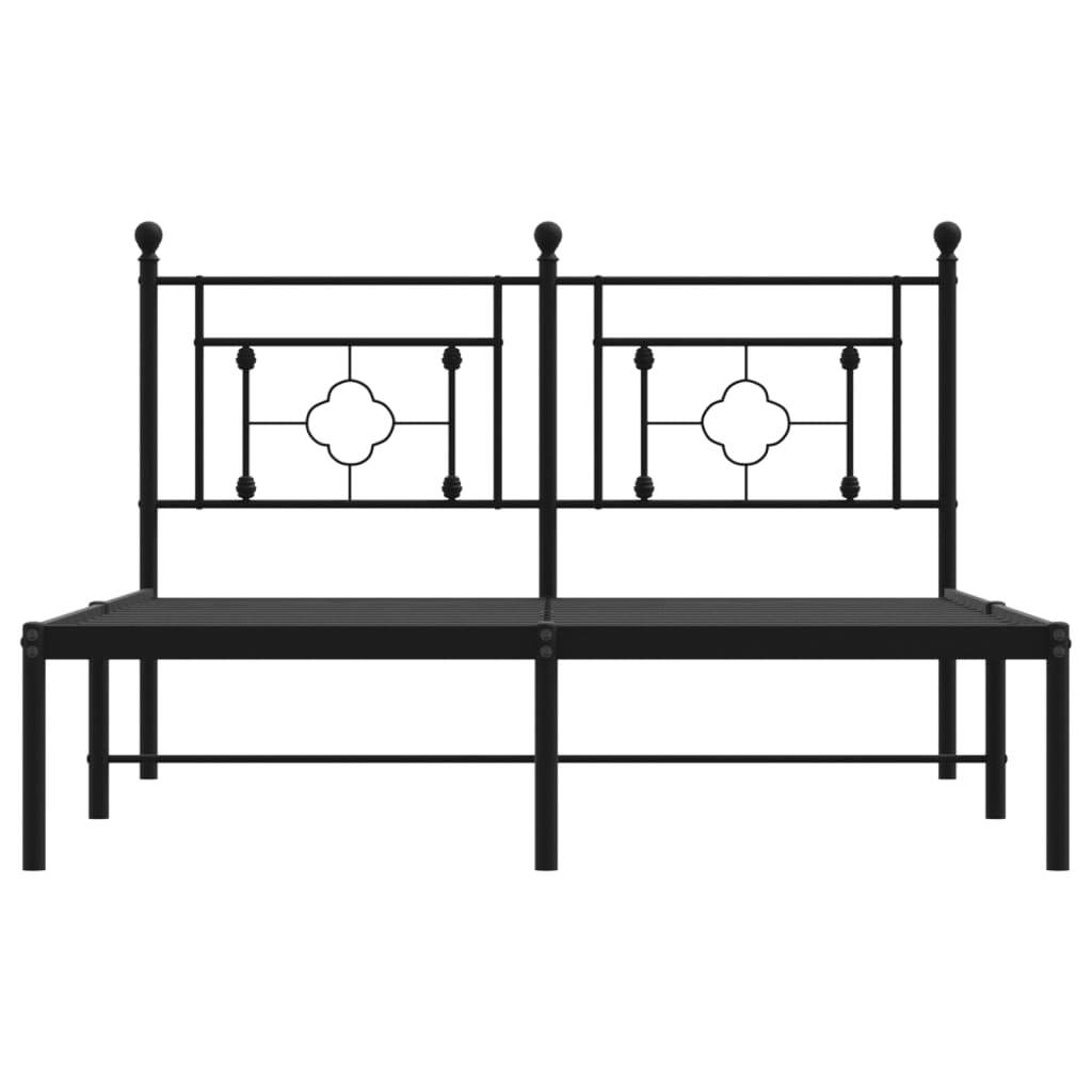 Metal Bed Frame with Headboard Black 140x190 cm