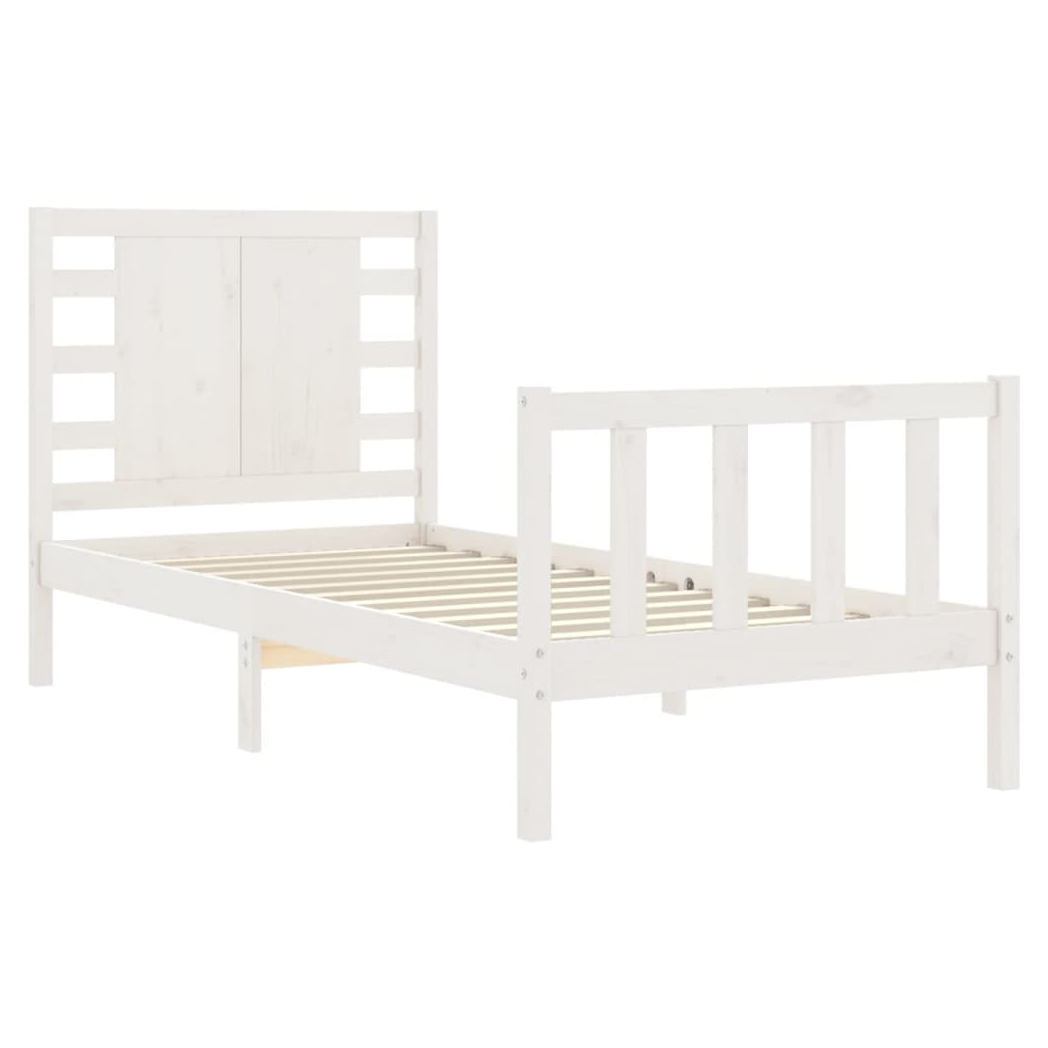 Bed Frame with Headboard White Small Single Solid Wood