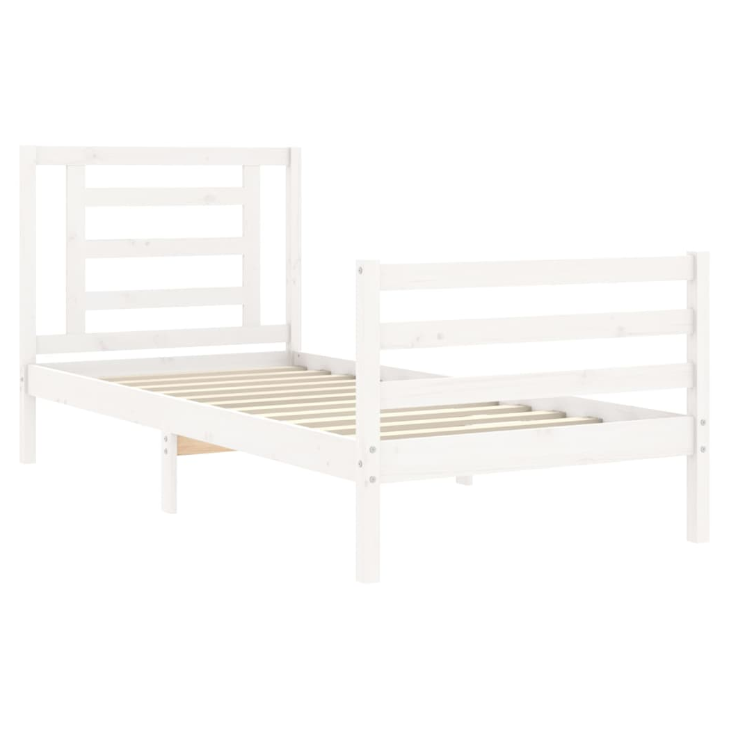 Bed Frame with Headboard White Small Single Solid Wood