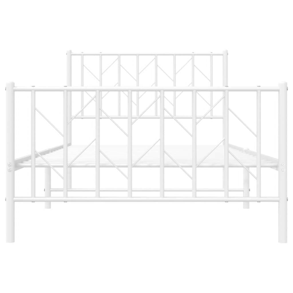 Metal Bed Frame with Headboard and Footboard?White 100x190 cm