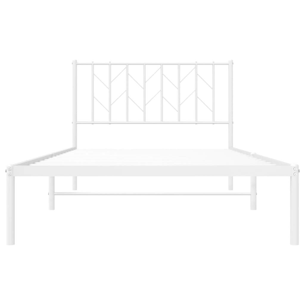 Metal Bed Frame with Headboard White 107x203 cm