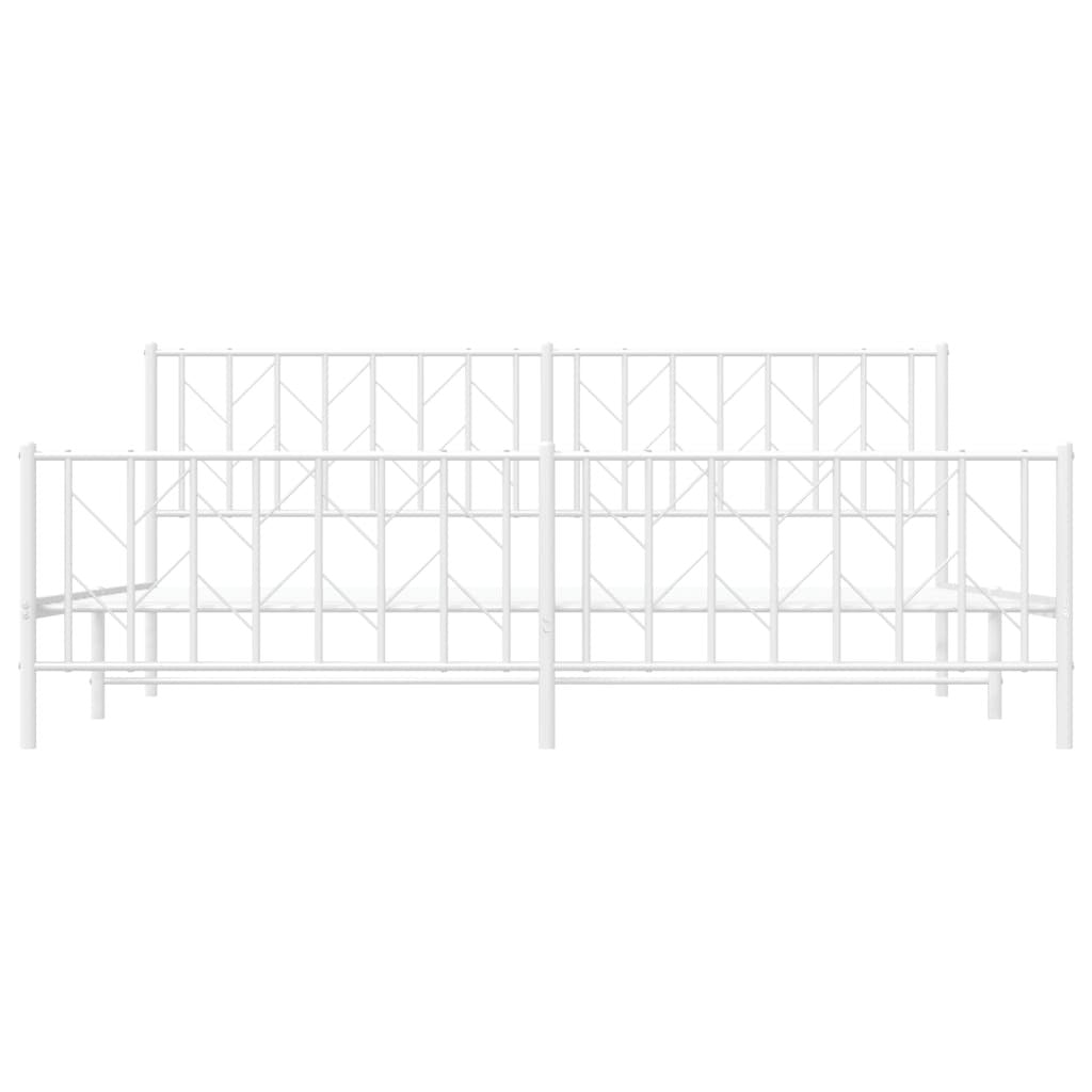 Metal Bed Frame with Headboard and Footboard?White 200x200 cm