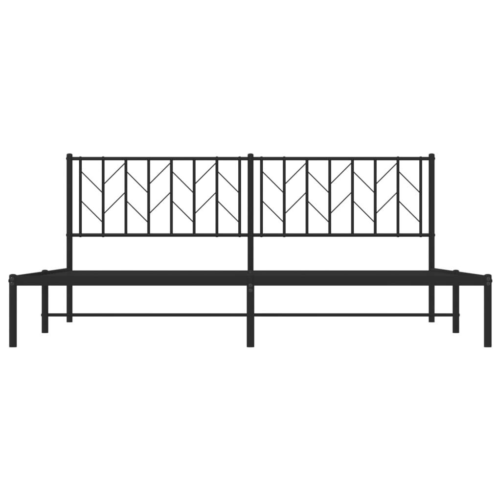 Metal Bed Frame with Headboard Black 193x203 cm