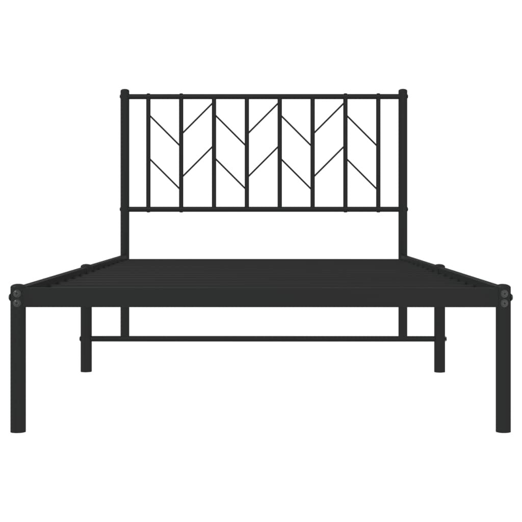 Metal Bed Frame with Headboard Black 100x190 cm
