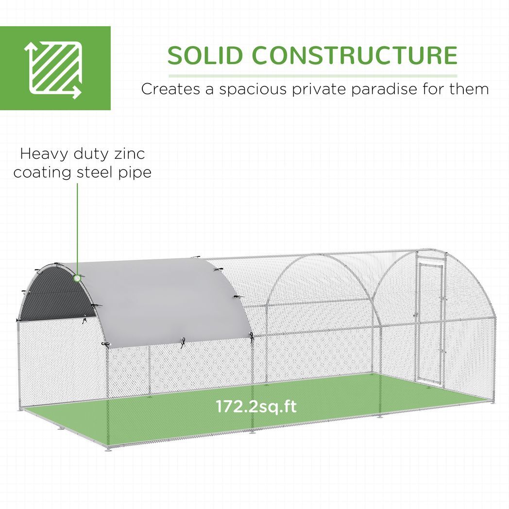 PawHut Walk-In Chicken Run Galvanised Chicken Coop with Cover 2.8 x 1.9 x 2m