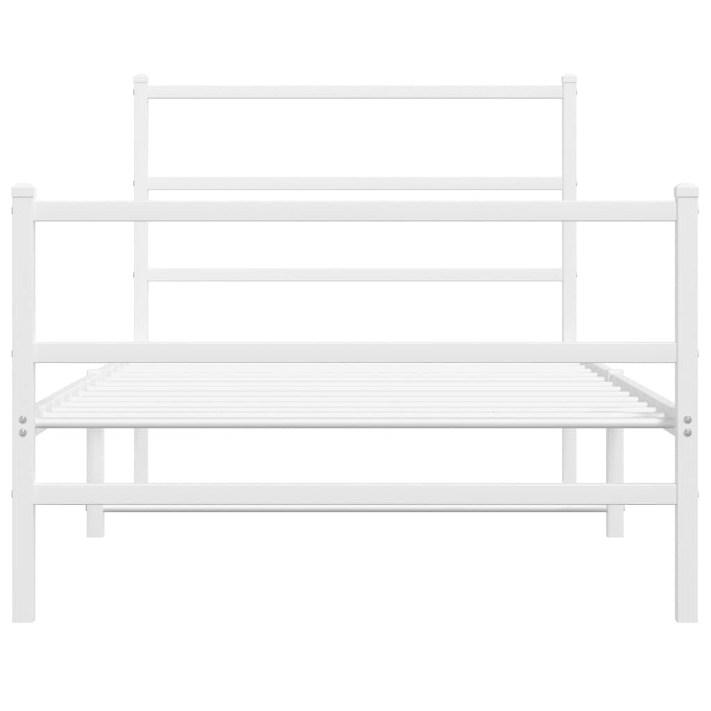Metal Bed Frame with Headboard and Footboard?White 100x200 cm