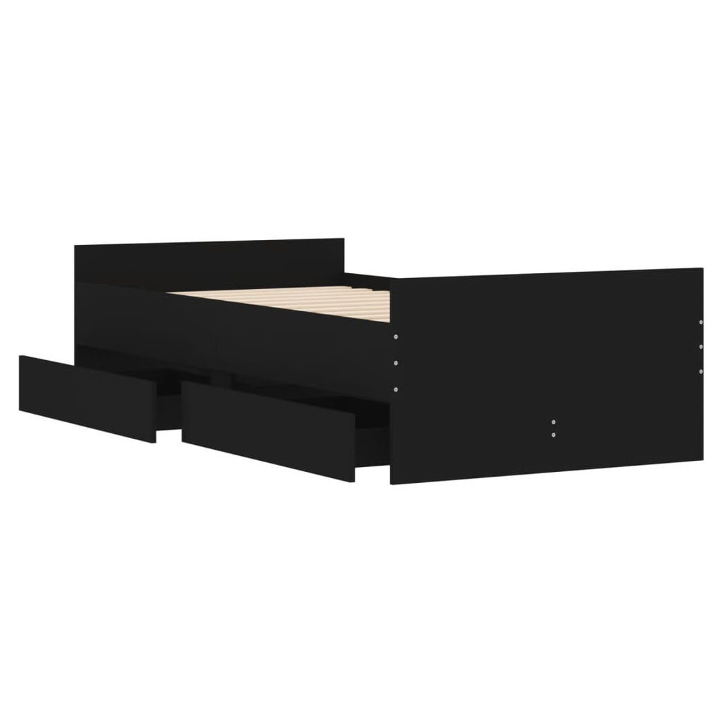 Bed Frame with Drawers Black 90x190 cm Single