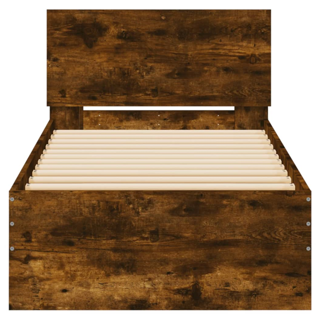 Bed Frame with Headboard Smoked Oak 90x190 cm Single Engineered wood